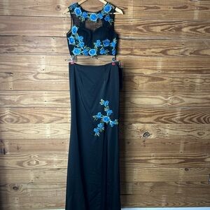 Dancing Queen Black Ensemble with Blue Floral Accents